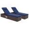 Mix Brown PE Rattan Patio Chaise Lounge Set of 2 with Navy Cushions and Side Table